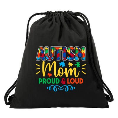 Autism Mom Proud & Loud Graphic Drawstring Bag