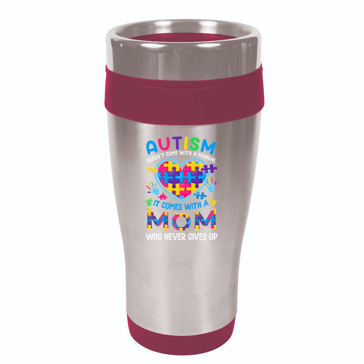 Autism Mom Puzzle Piece Autism Awareness 16oz Travel Tumbler