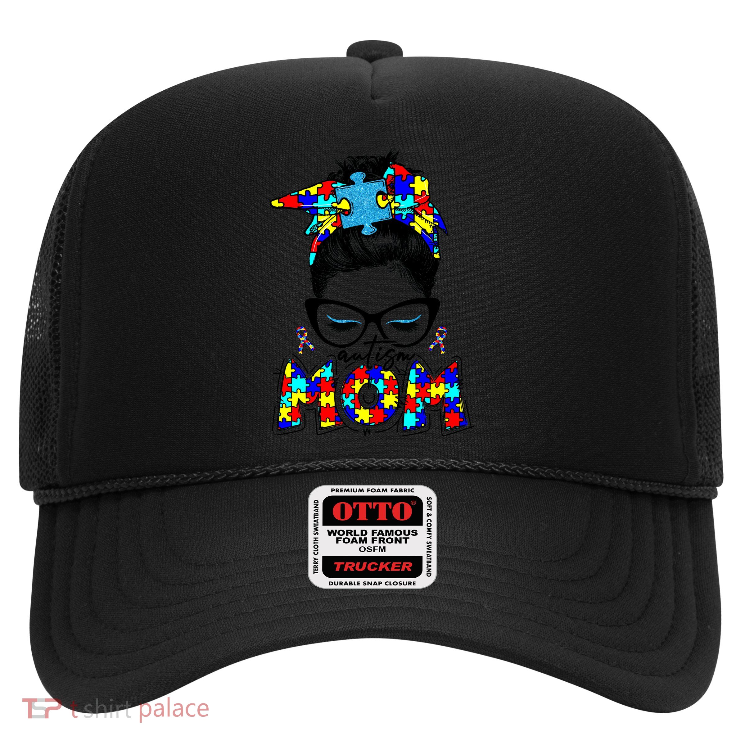 Autism Mom Puzzle Pieces Messy Bun Trucker Hat