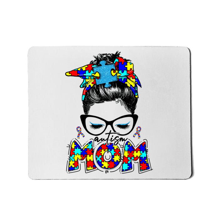 Autism Mom Puzzle Pieces Messy Bun Mousepad