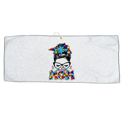 Autism Mom Puzzle Pieces Messy Bun Large Microfiber Waffle Golf Towel