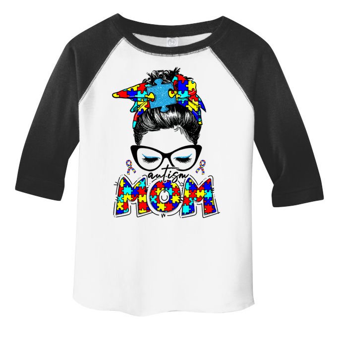 Autism Mom Puzzle Pieces Messy Bun Toddler Fine Jersey T-Shirt