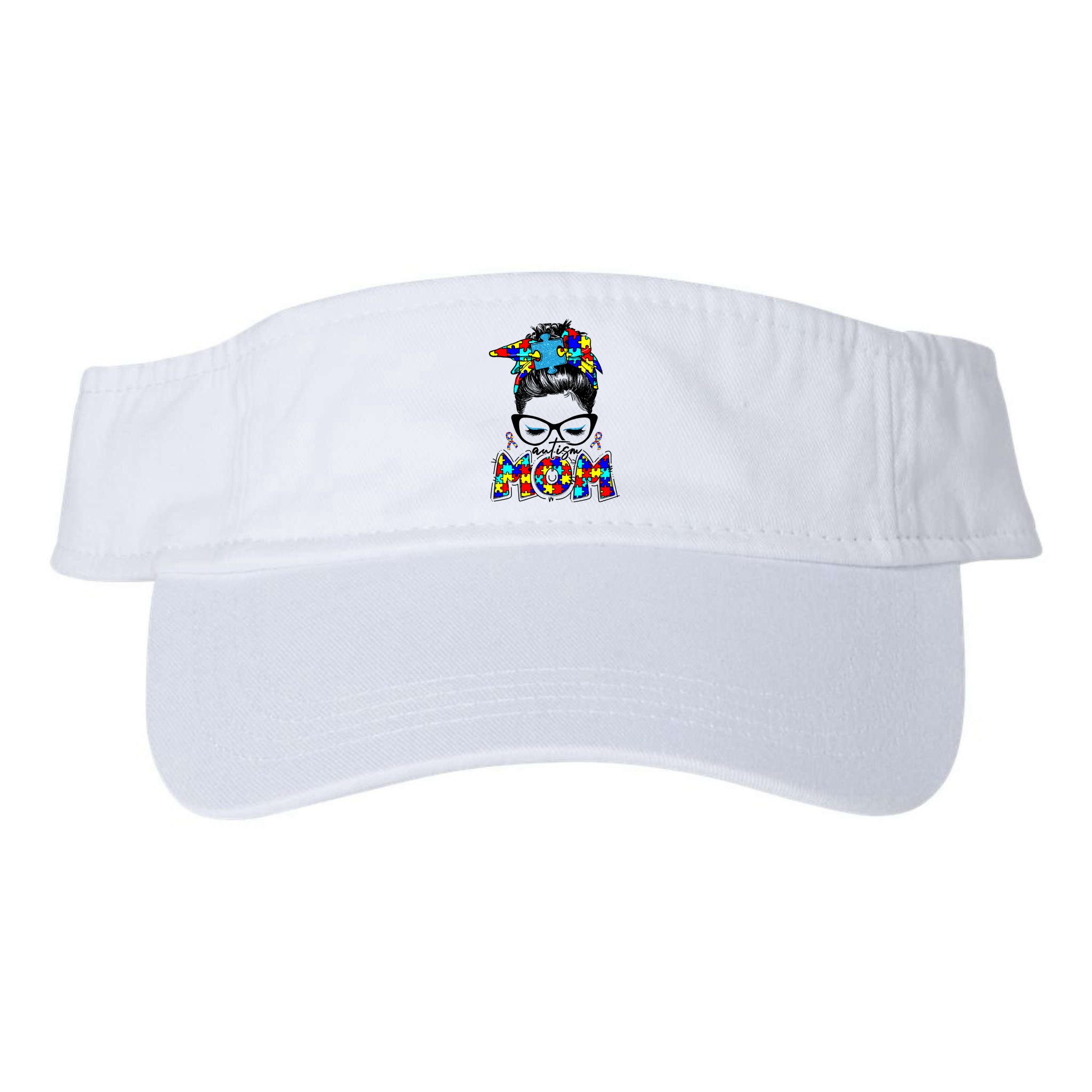 Autism Mom Puzzle Pieces Messy Bun Visor