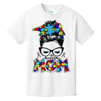 Autism Mom Puzzle Pieces Messy Bun Kids T-Shirt