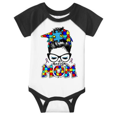 Autism Mom Puzzle Pieces Messy Bun Infant Baby Jersey Bodysuit