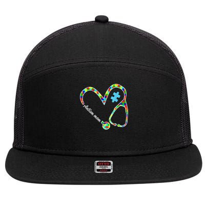 Autism Mom Puzzle Stethoscope Nurse Autism Awareness Day 7 Panel Mesh Trucker Snapback Hat