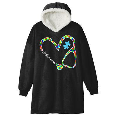 Autism Mom Puzzle Stethoscope Nurse Autism Awareness Day Hooded Wearable Blanket