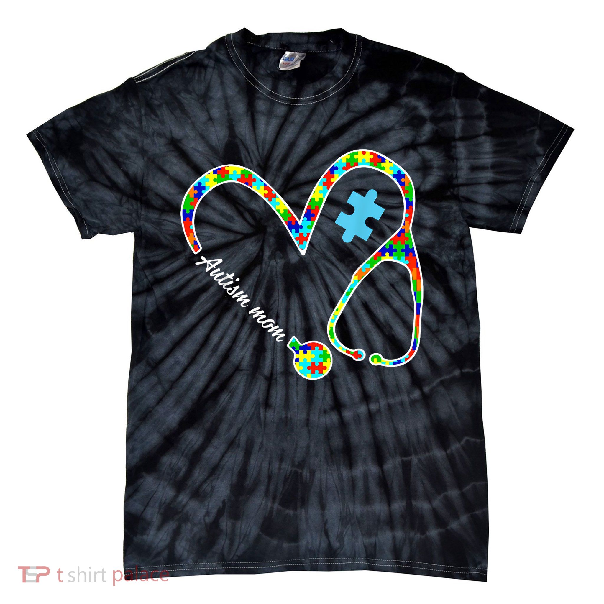 Autism Mom Puzzle Stethoscope Nurse Autism Awareness Day Tie-Dye T-Shirt