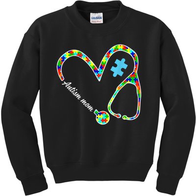Autism Mom Puzzle Stethoscope Nurse Autism Awareness Day Kids Sweatshirt