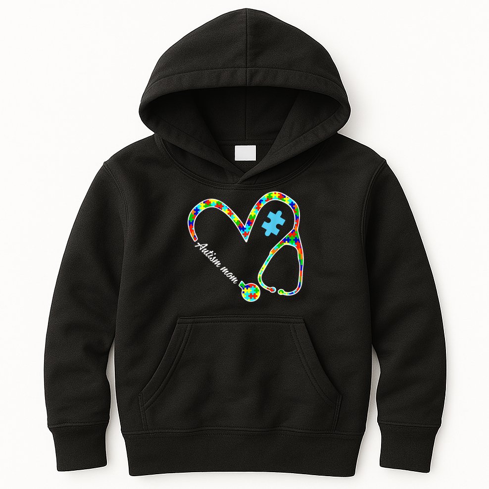 Autism Mom Puzzle Stethoscope Nurse Autism Awareness Day Kids Hoodie