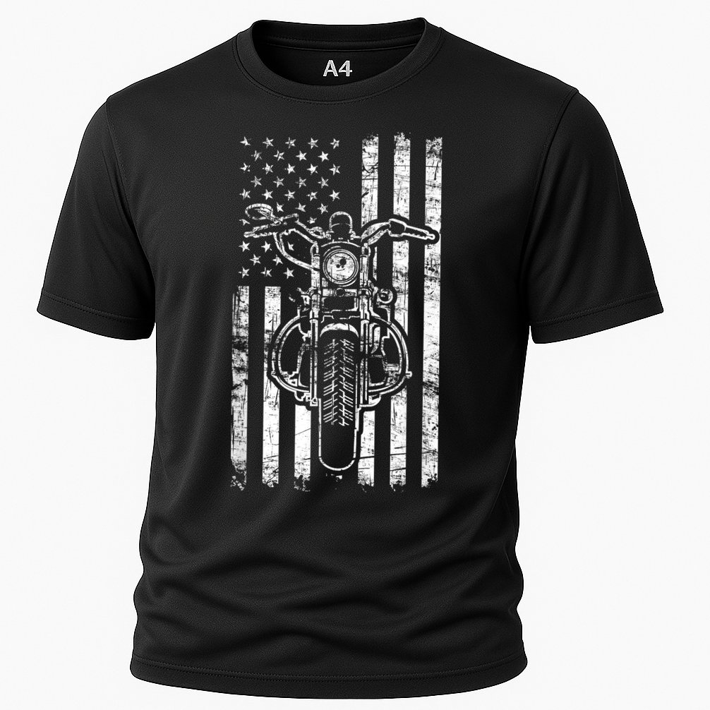 American Motorcycle Patriotic US Flag Cool Biker Cooling Performance Crew T-Shirt