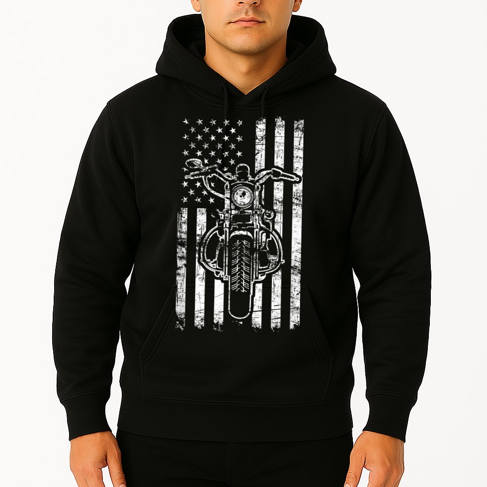 American Motorcycle Patriotic US Flag Cool Biker Hoodie