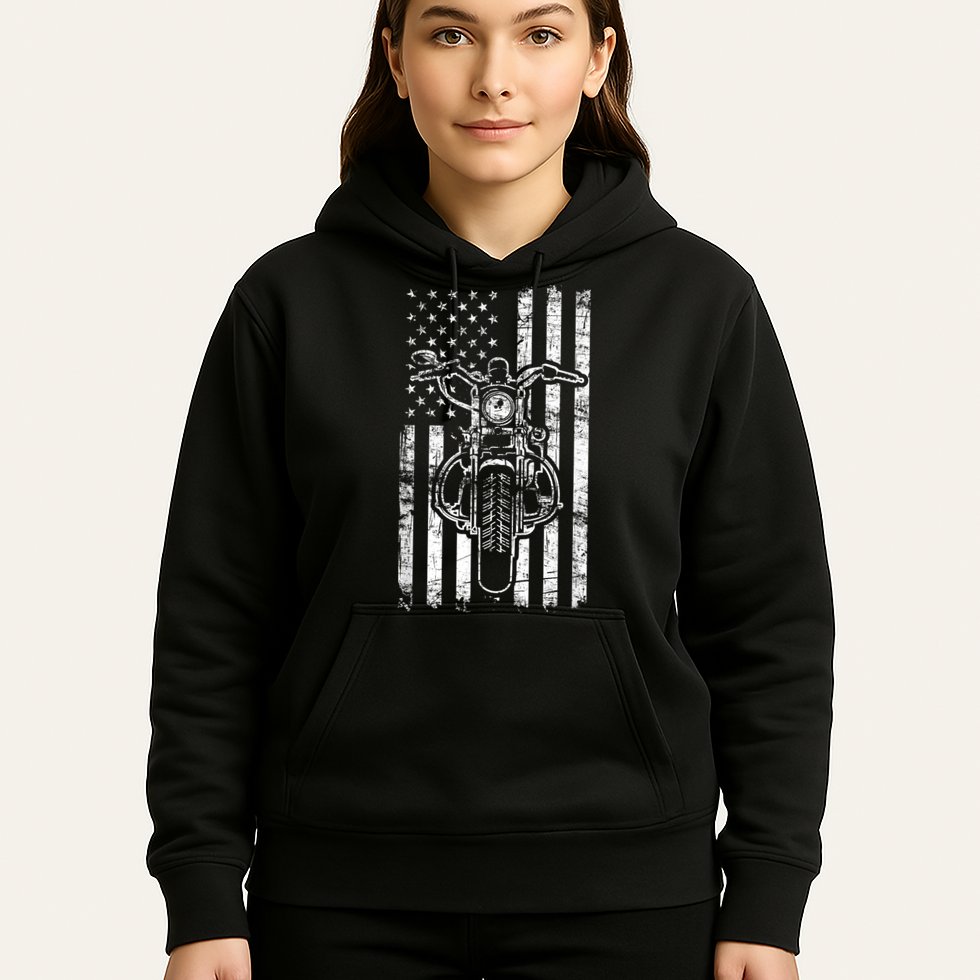 American Motorcycle Patriotic US Flag Cool Biker Hoodie