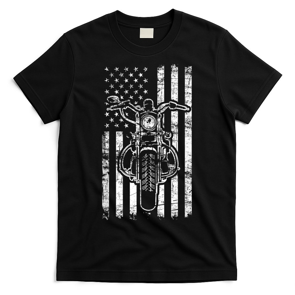 American Motorcycle Patriotic US Flag Cool Biker T-Shirt