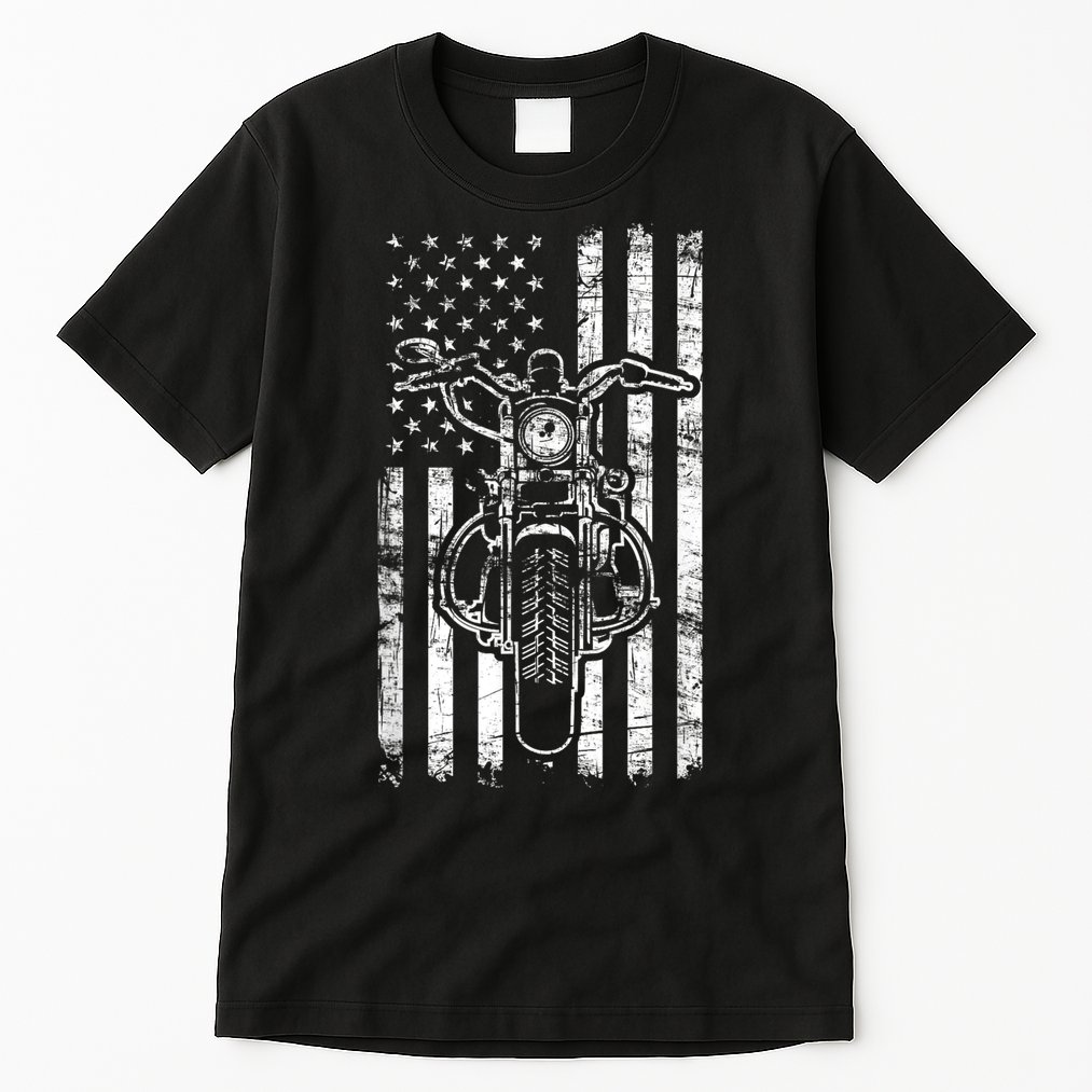 American Motorcycle Patriotic US Flag Cool Biker Tall T-Shirt
