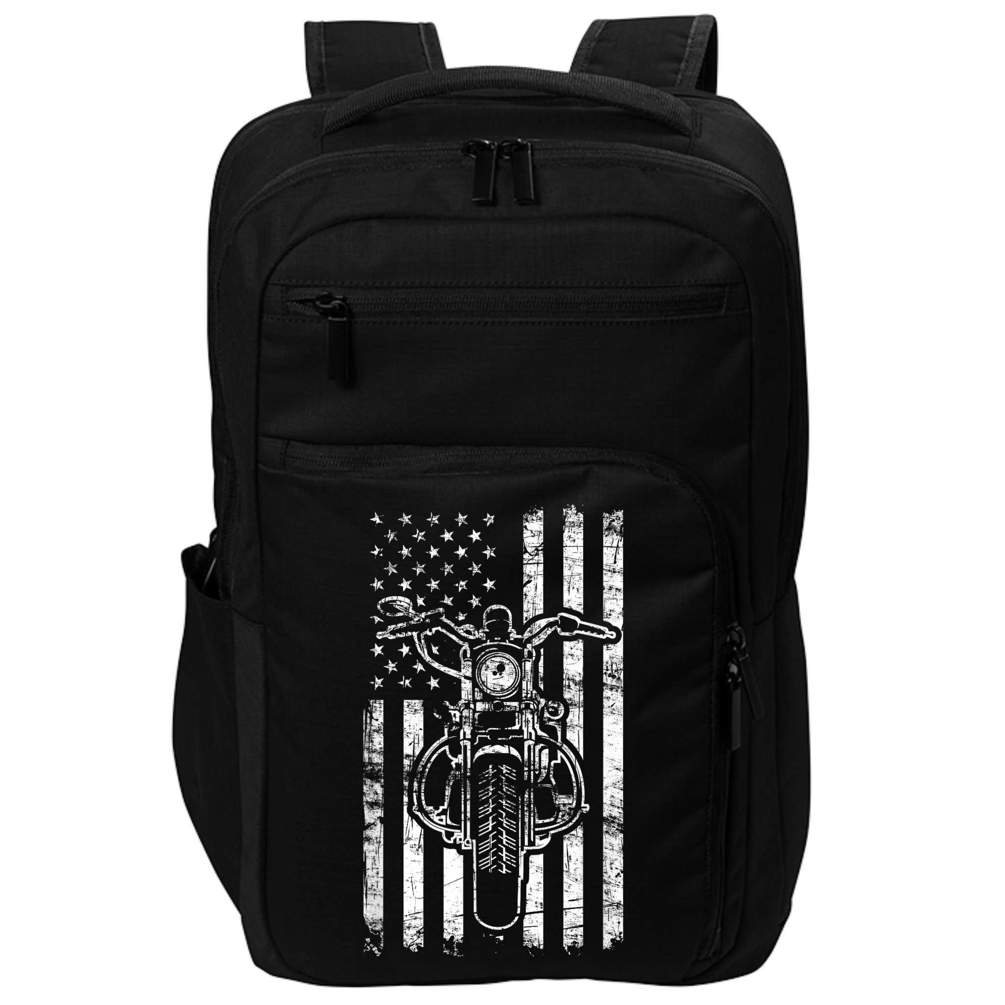 American Motorcycle Patriotic US Flag Cool Biker Impact Tech Backpack