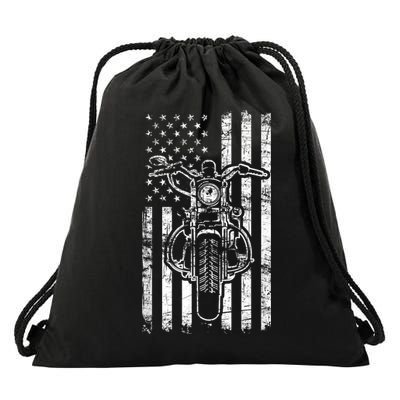 American Motorcycle Patriotic US Flag Cool Biker Drawstring Bag