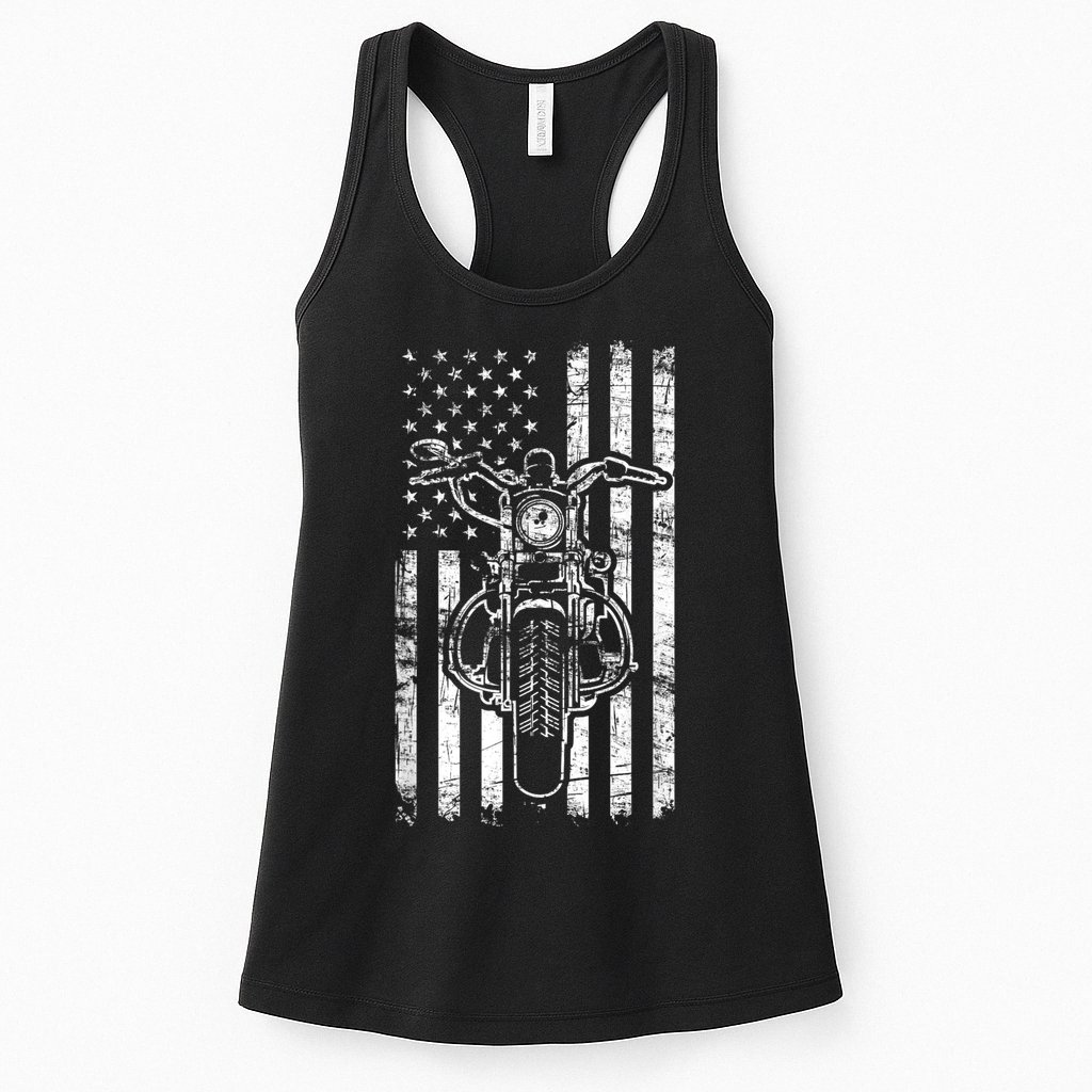 American Motorcycle Patriotic US Flag Cool Biker Womens Tank Top