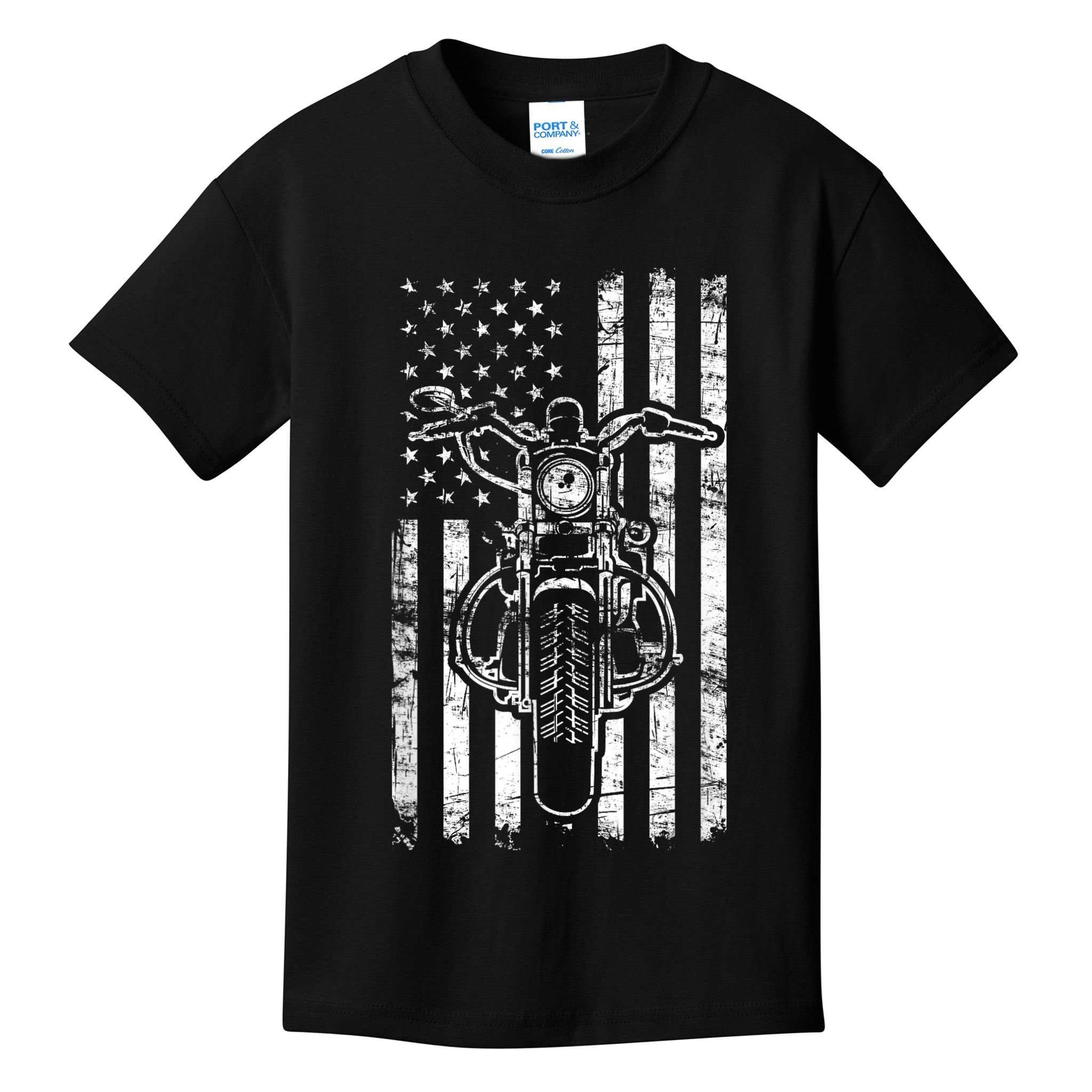 American Motorcycle Patriotic US Flag Cool Biker Kids T-Shirt