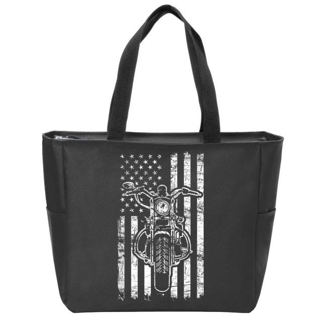 American Motorcycle Patriotic US Flag Cool Biker Zip Tote Bag