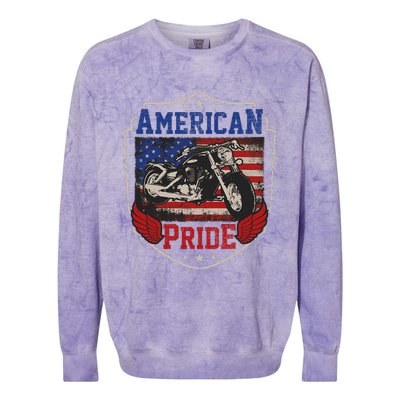 American Motorcycle Pride Vintage Proud biker 4th of July Colorblast Crewneck Sweatshirt