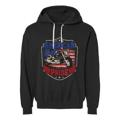 American Motorcycle Pride Vintage Proud biker 4th of July Garment-Dyed Fleece Hoodie