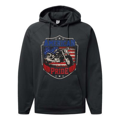 American Motorcycle Pride Vintage Proud biker 4th of July Performance Fleece Hoodie