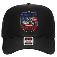 American Motorcycle Pride Vintage Proud biker 4th of July High Crown Mesh Back Trucker Hat