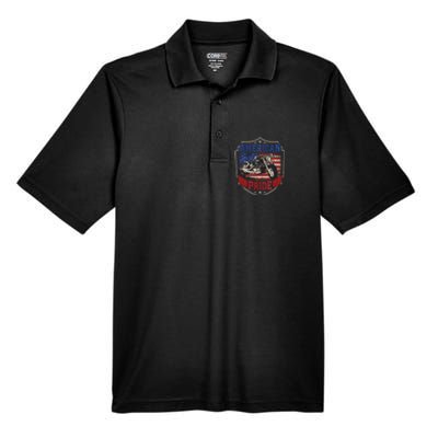 American Motorcycle Pride Vintage Proud biker 4th of July Men's Origin Performance Piqué Polo