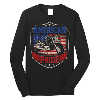 American Motorcycle Pride Vintage Proud biker 4th of July Long Sleeve Shirt