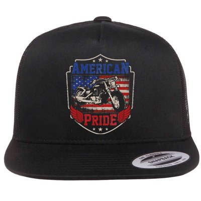 American Motorcycle Pride Vintage Proud biker 4th of July Flat Bill Trucker Hat