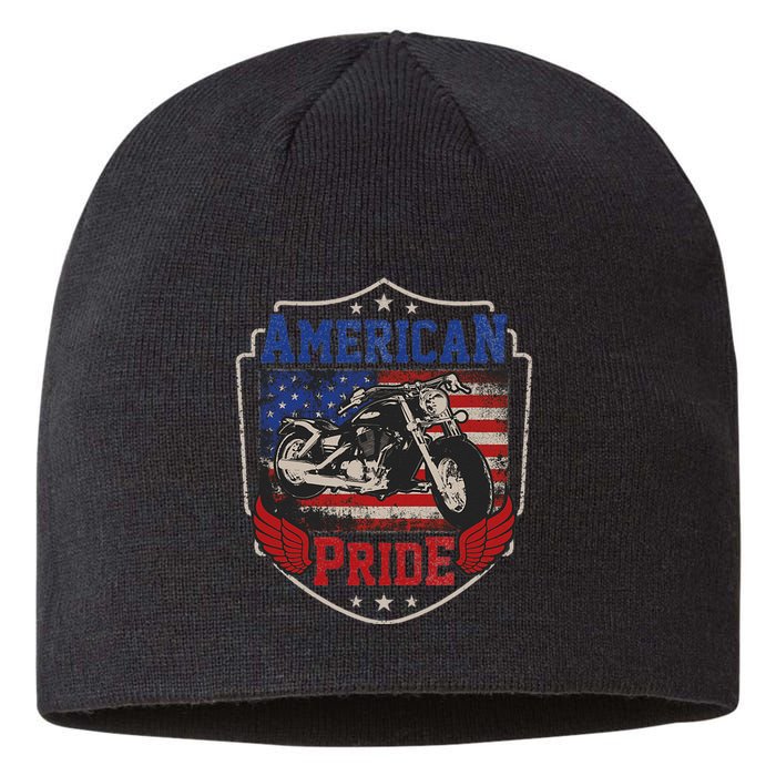 American Motorcycle Pride Vintage Proud biker 4th of July Sustainable Beanie