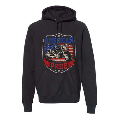 American Motorcycle Pride Vintage Proud biker 4th of July Premium Hoodie