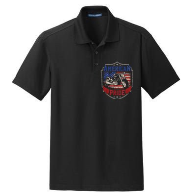 American Motorcycle Pride Vintage Proud biker 4th of July Dry Zone Grid Polo