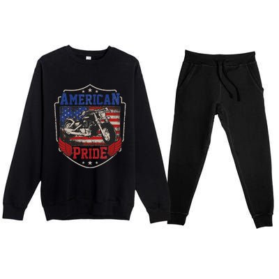 American Motorcycle Pride Vintage Proud biker 4th of July Premium Crewneck Sweatsuit Set