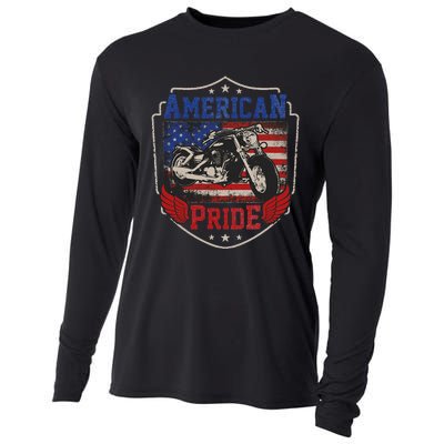 American Motorcycle Pride Vintage Proud biker 4th of July Cooling Performance Long Sleeve Crew