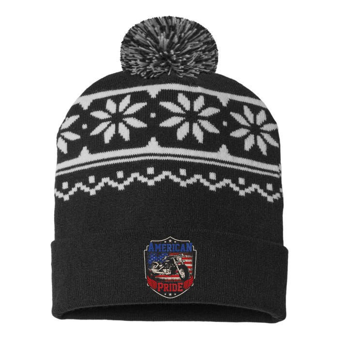 American Motorcycle Pride Vintage Proud biker 4th of July USA-Made Snowflake Beanie