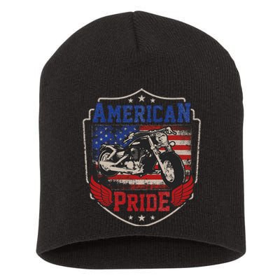 American Motorcycle Pride Vintage Proud biker 4th of July Short Acrylic Beanie