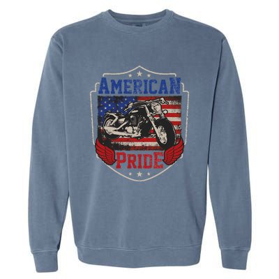 American Motorcycle Pride Vintage Proud biker 4th of July Garment-Dyed Sweatshirt