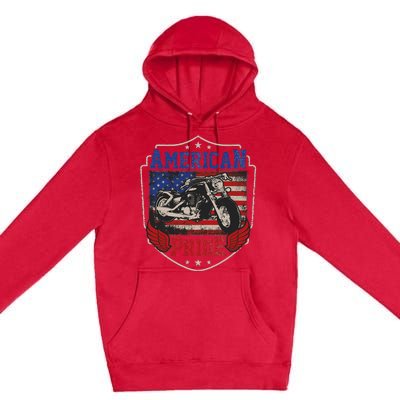 American Motorcycle Pride Vintage Proud biker 4th of July Premium Pullover Hoodie