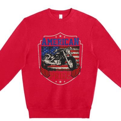 American Motorcycle Pride Vintage Proud biker 4th of July Premium Crewneck Sweatshirt