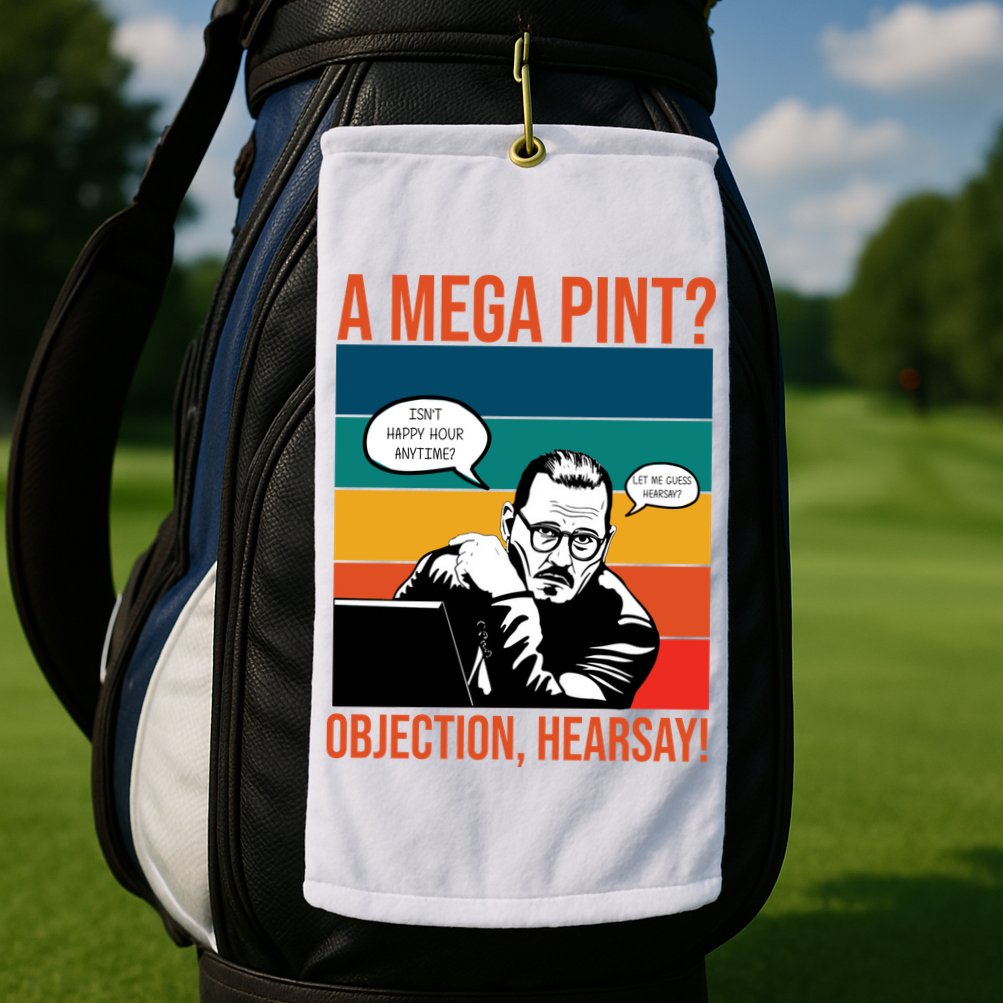 A Mega Pint Objection Hearsay Johnny Depp Retro Sunset Golf Towel