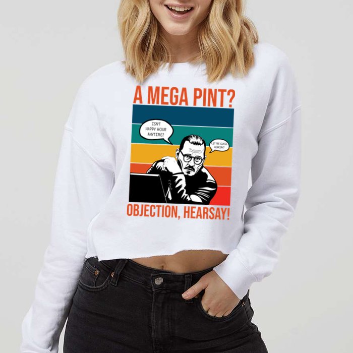 A Mega Pint Objection Hearsay Johnny Depp Retro Sunset Cropped Pullover Crew