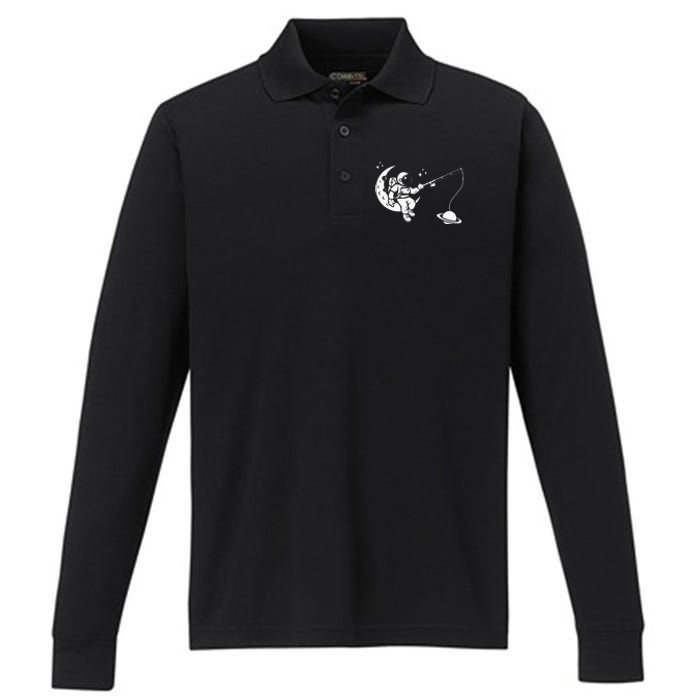 Astronaut Moon Planets Astronomy Space Ship Gift Performance Long Sleeve Polo