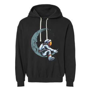 Astronaut Moon Projector Astronomy Telescope Stargazing Garment-Dyed Fleece Hoodie