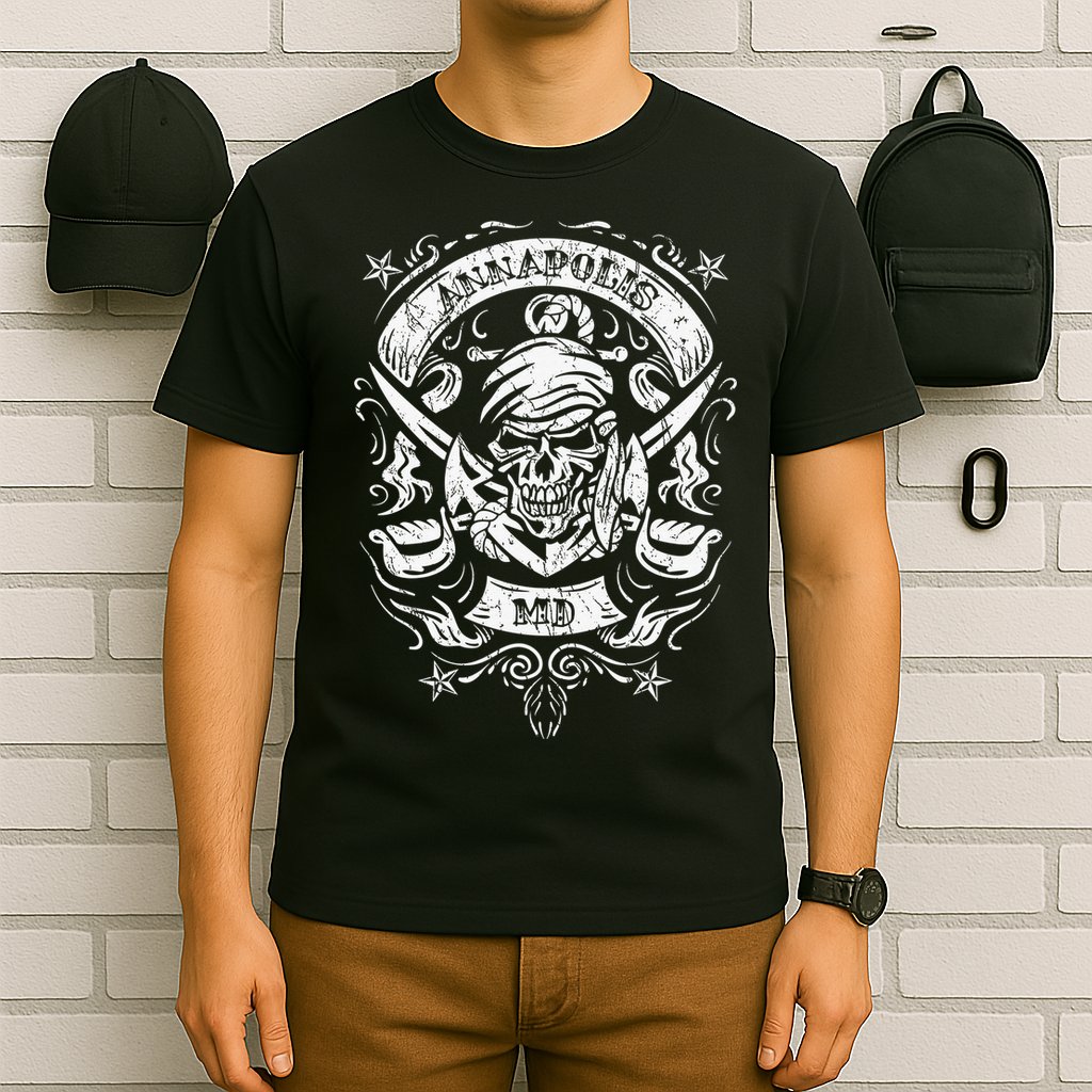 Annapolis Maryland Pirate Skull and Crossed Swords T-Shirt