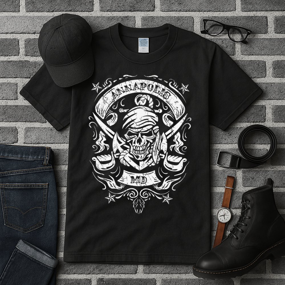 Annapolis Maryland Pirate Skull and Crossed Swords Tall T-Shirt