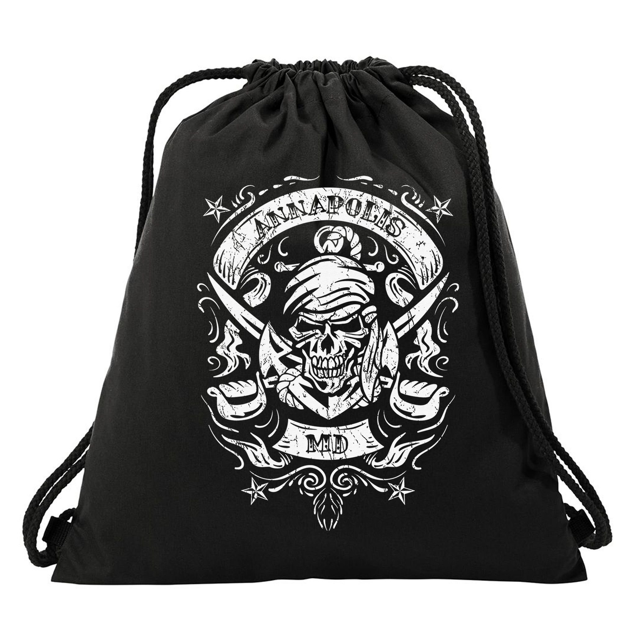 Annapolis Maryland Pirate Skull and Crossed Swords Drawstring Bag