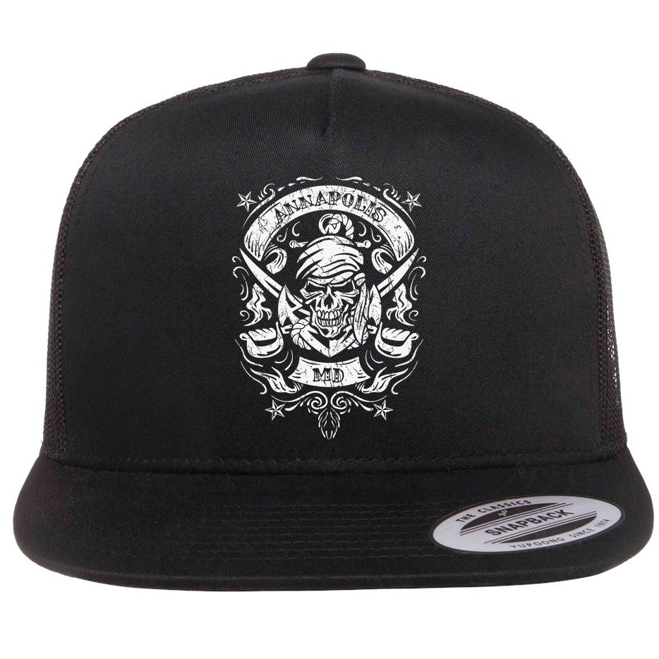 Annapolis Maryland Pirate Skull and Crossed Swords Flat Bill Trucker Hat