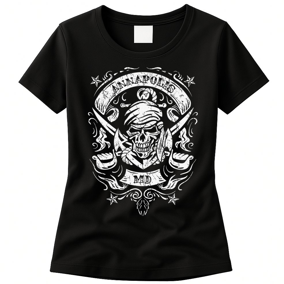 Annapolis Maryland Pirate Skull and Crossed Swords Womens T-Shirt